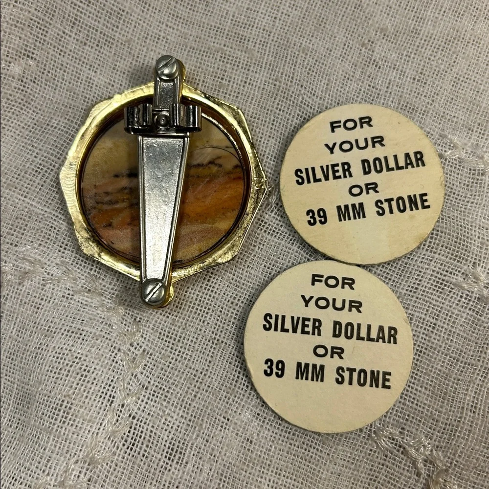 Vintage Bolo tie western leather, with ornate medallion, space for silver dollar